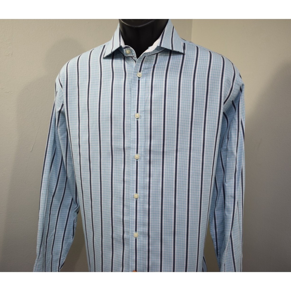 Thomas Dean Dress Shirt Striped Flip Cuff Long Sleeve Button Up Mens Size Medium